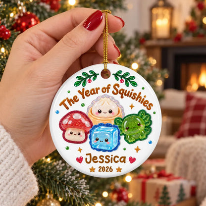 Personalized Ceramic Ornament, Cheerful Squishy Characters on a Glowing Tree, Creative Gift for Family