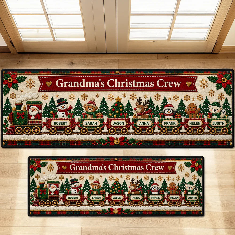 Standard Doormat with Grandma's Christmas Crew Train, Personalized Family Keepsake and Creative Christmas Gift
