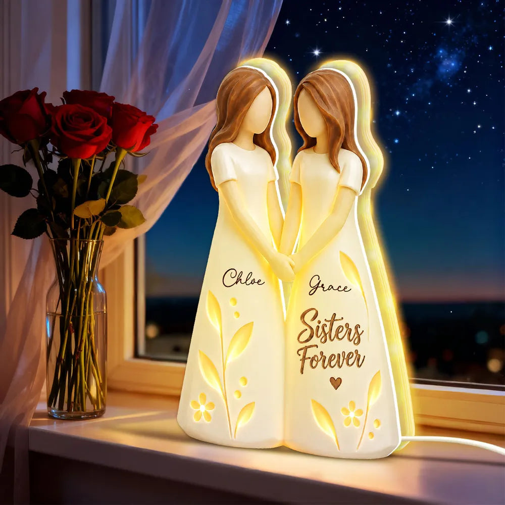 Personalized Acrylic Light Box, Sisters Forever with Soft Warm Glow, Creative Keepsake Gift for Family