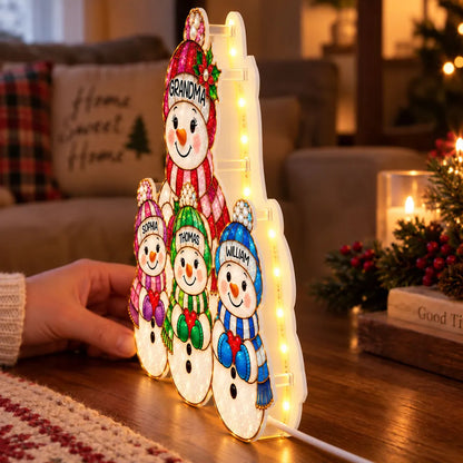 Personalized Acrylic Light Box, Festive Snowman Family With Warm Glow, Creative Keepsake Gift for Grandma