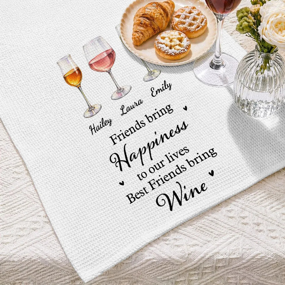 Personalized Kitchen Towel with Watercolor Wine Glasses, Unique Gift for a Wine Loving Friend
