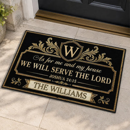 Personalized Standard Doormat, We Will Serve the Lord Verse, Creative Faith Gift for Family and Housewarming