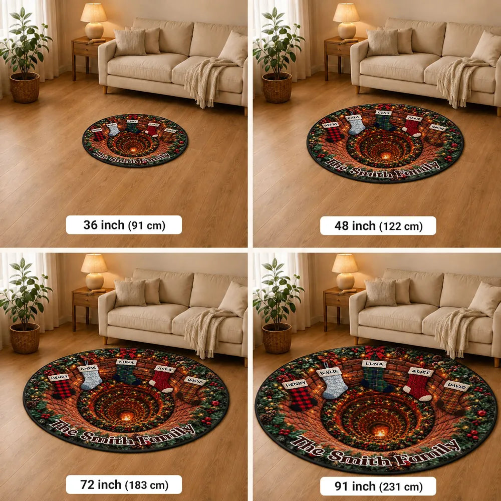Personalized Round Quilted Mat, Christmas Fireplace Stockings in Rich Holiday Colors, Unique Family Gift