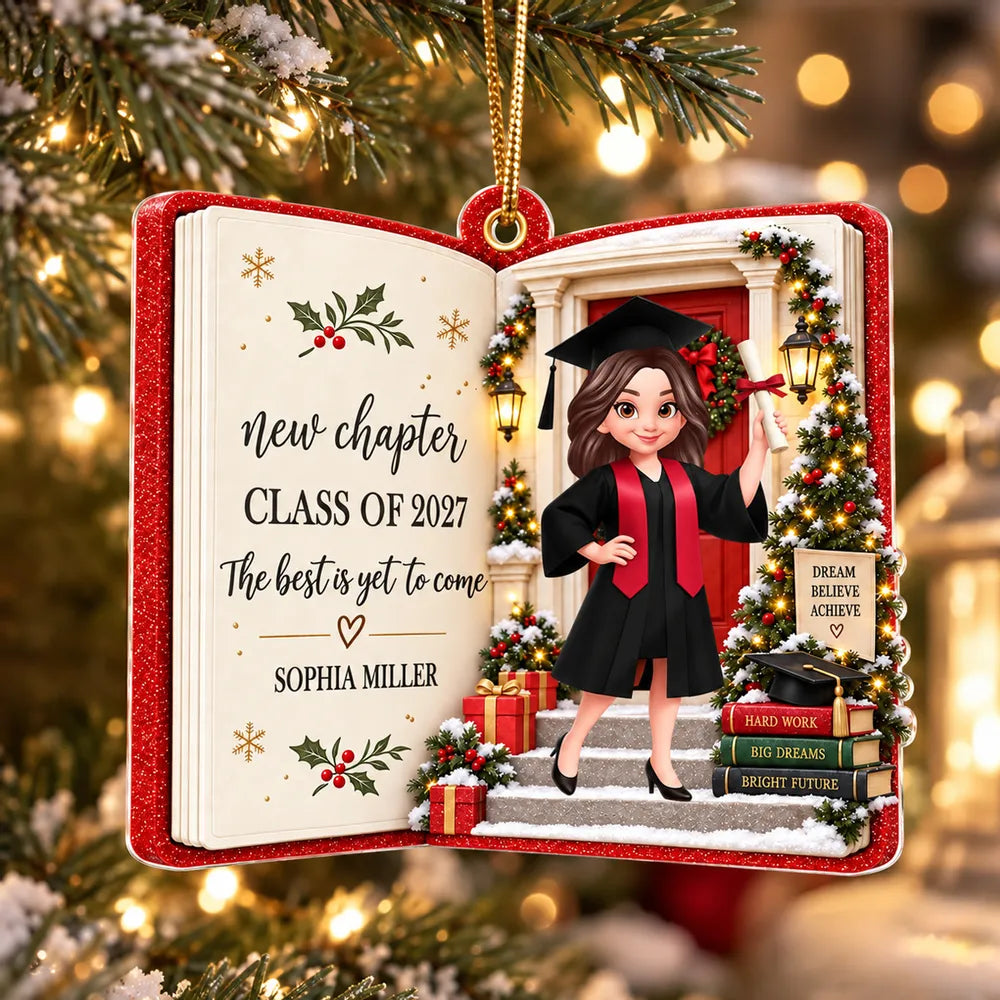 Personalized Acrylic Ornament, Cartoon Graduate Holding a Diploma, Unique Christmas Gift for Graduates