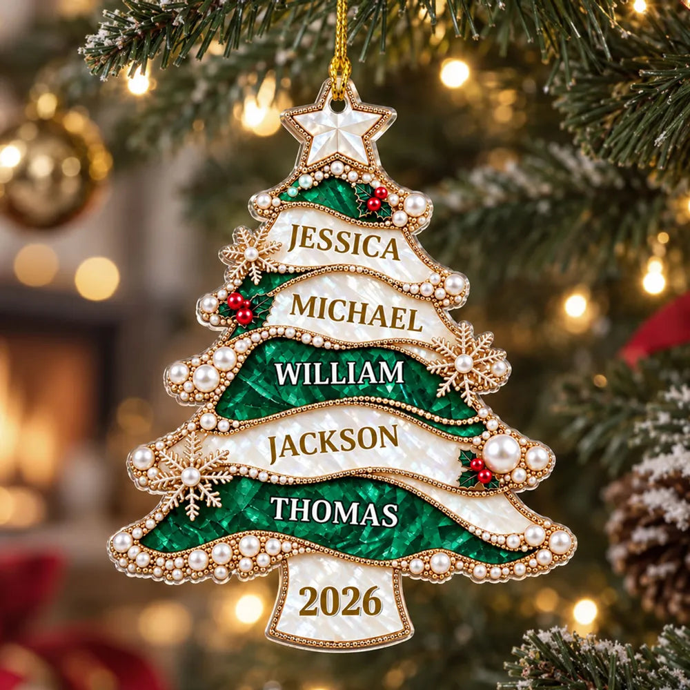 Personalized Acrylic Ornament, Jeweled Green Christmas Tree Design, Unique Family Gift and Festive Decor