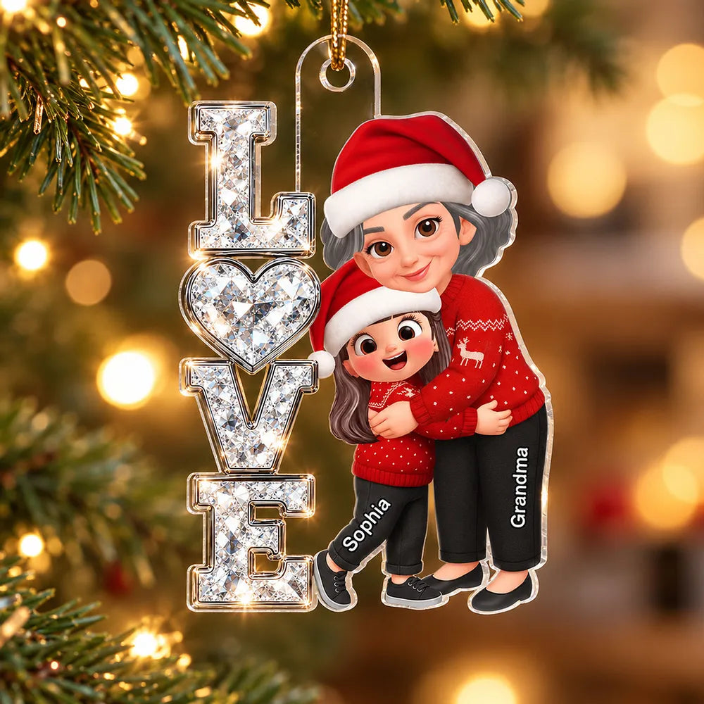 Personalized Acrylic Ornament, Love Grandma Hugging Grandchild, Warm Cartoon Creative Gift for Granddaughter