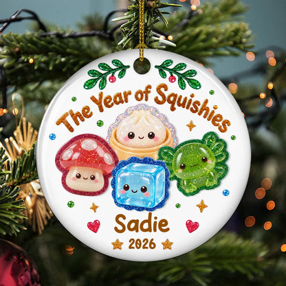 Personalized Ceramic Ornament, Cheerful Squishy Characters on a Glowing Tree, Creative Gift for Family