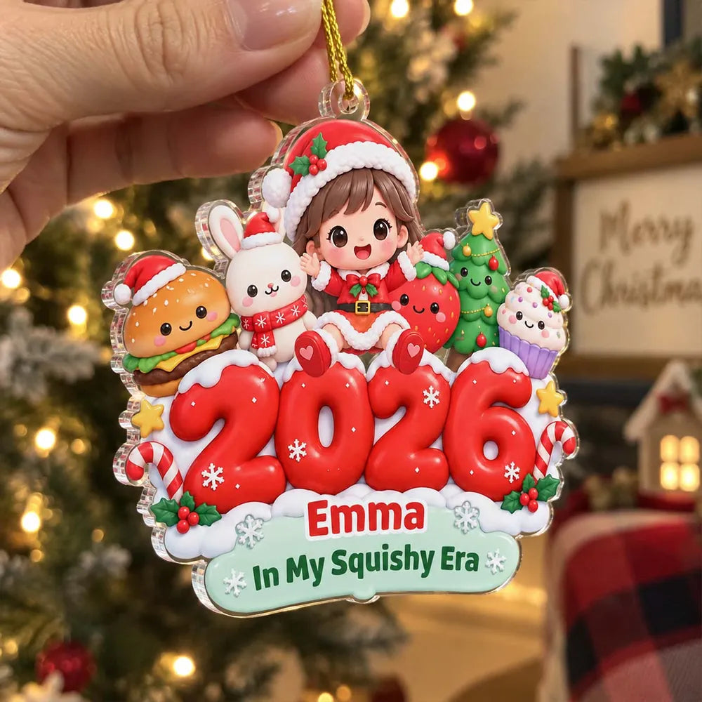 Personalized Acrylic Ornament, Cute Child Sitting with Christmas Characters, Unique Holiday Gift for Family