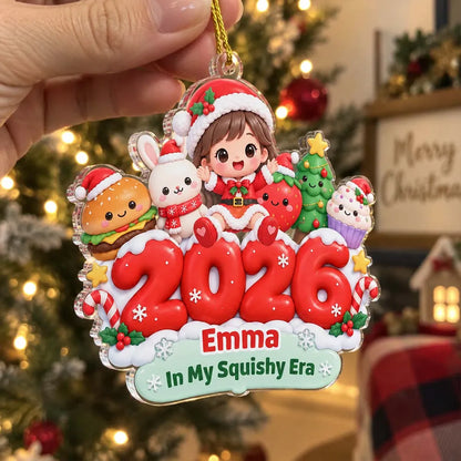 Personalized Acrylic Ornament, Cute Child Sitting with Christmas Characters, Unique Holiday Gift for Family