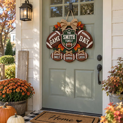 Family Huddle Wooden Sign, Personalized Football Door Accent, Creative Gift for Football Fans