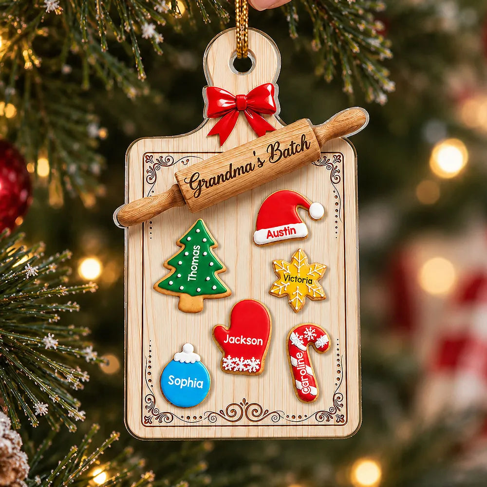 Personalized Acrylic Ornament, Grandma's Batch Baking Board with Festive Cookies, Unique Christmas Gift for Grandma
