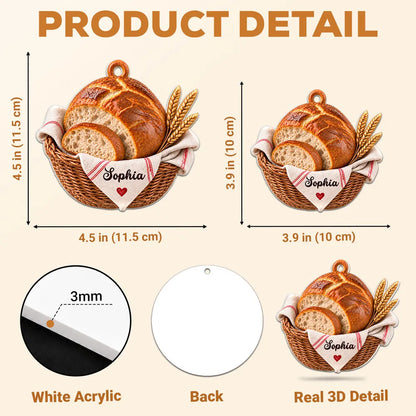 Personalized Acrylic Ornament, Sourdough Bread Basket & Wheat on a Christmas Tree, Unique Gift for Home Bakers