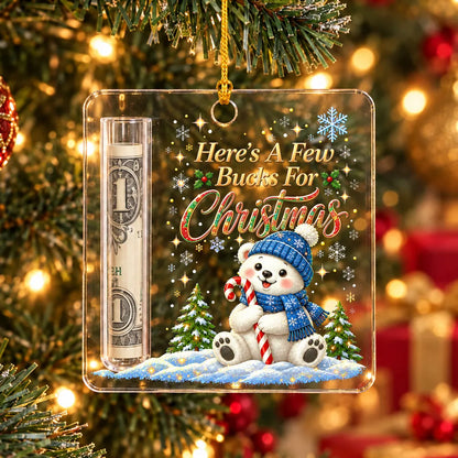 Personalized Acrylic Money Holder Ornament, Snowman or Penguin Christmas Scene, Unique Cash Gift
