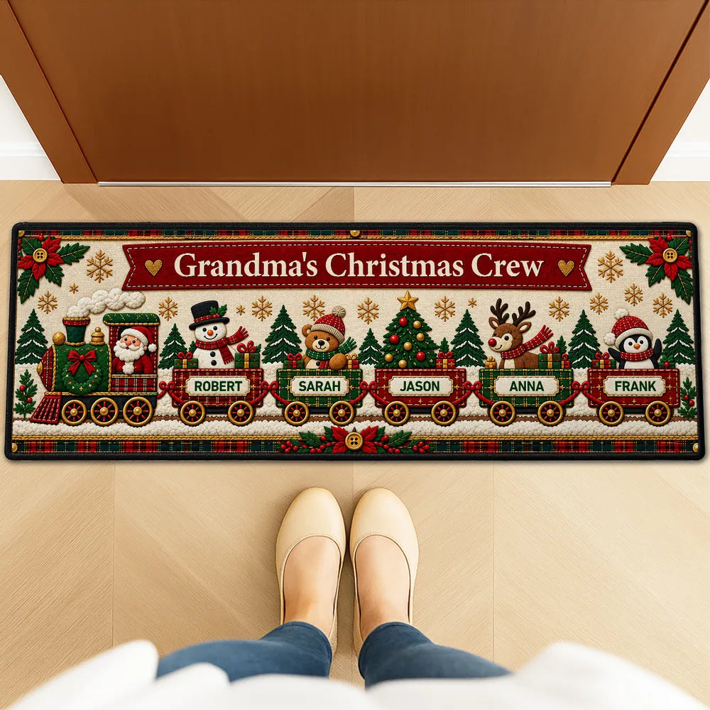 Standard Doormat with Grandma's Christmas Crew Train, Personalized Family Keepsake and Creative Christmas Gift