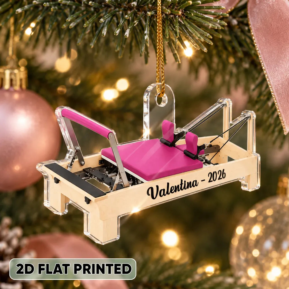 Personalized Acrylic Ornament, Pink Pilates Reformer on a Christmas Tree, Unique Gift for Pilates Lovers