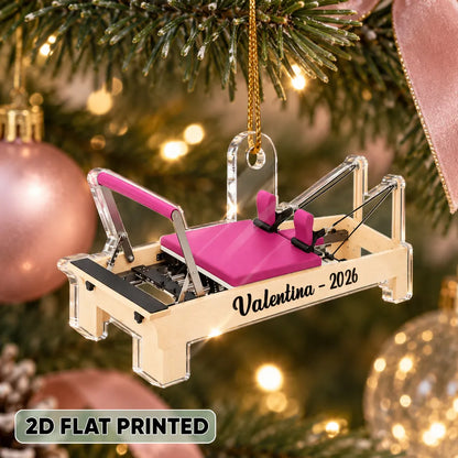Personalized Acrylic Ornament, Pink Pilates Reformer on a Christmas Tree, Unique Gift for Pilates Lovers