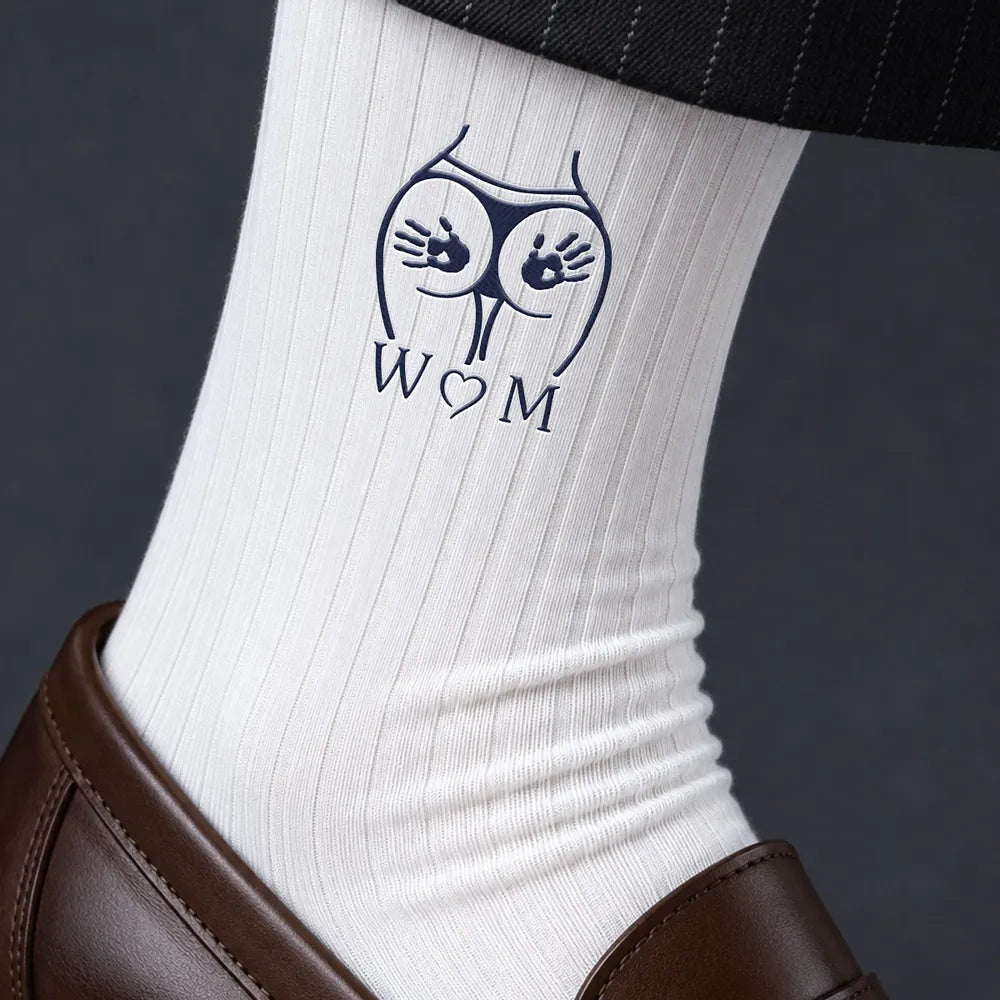 Embroidered Socks with Stitched Love Motif for Formal Attire, Personalized Creative Gift for Husband or Boyfriend