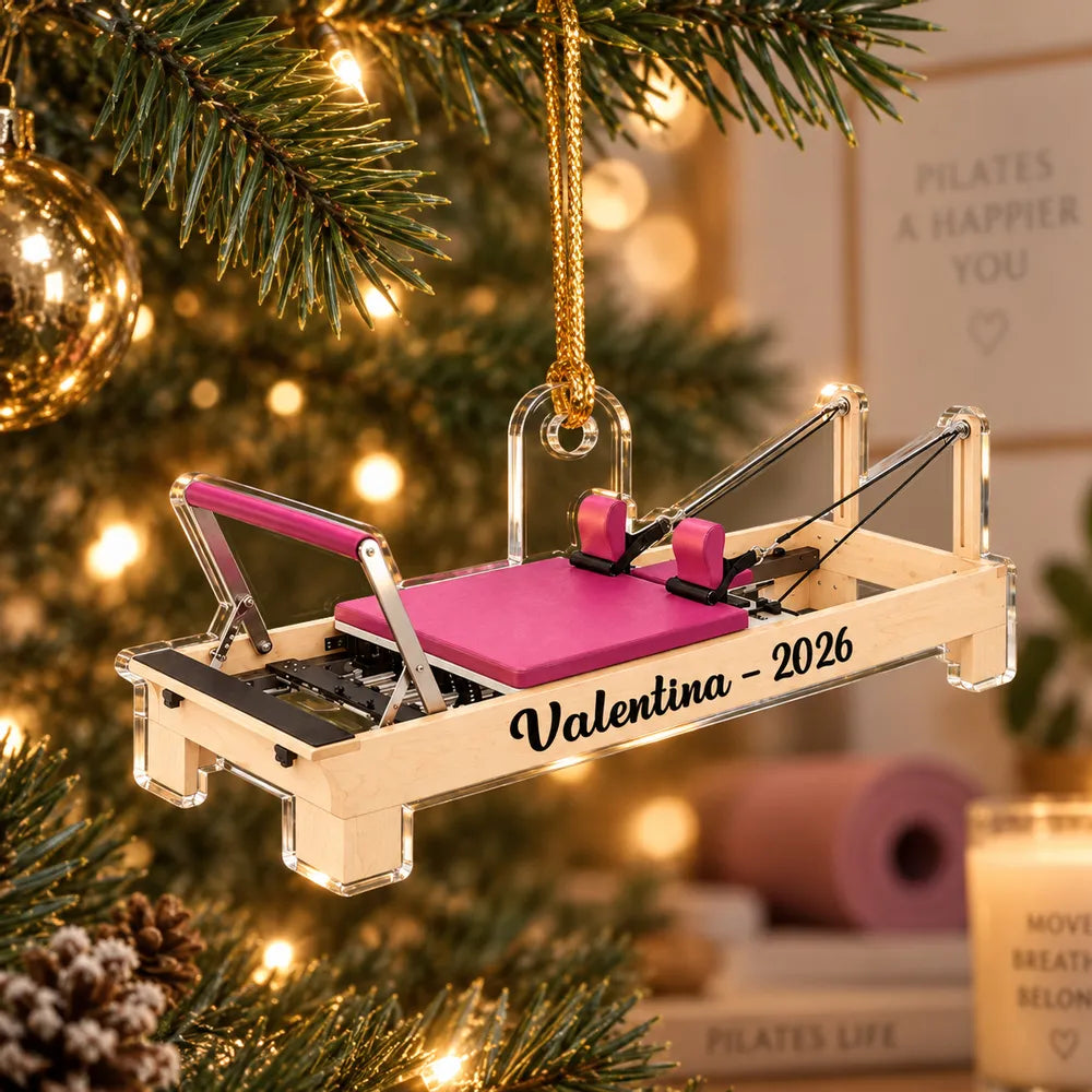 Personalized Acrylic Ornament, Pink Pilates Reformer on a Christmas Tree, Unique Gift for Pilates Lovers
