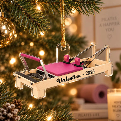Personalized Acrylic Ornament, Pink Pilates Reformer on a Christmas Tree, Unique Gift for Pilates Lovers
