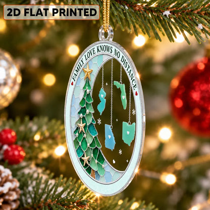 Personalized Acrylic Ornament with Family Map Charms and Christmas Tree, Unique Gift for Long-Distance Family