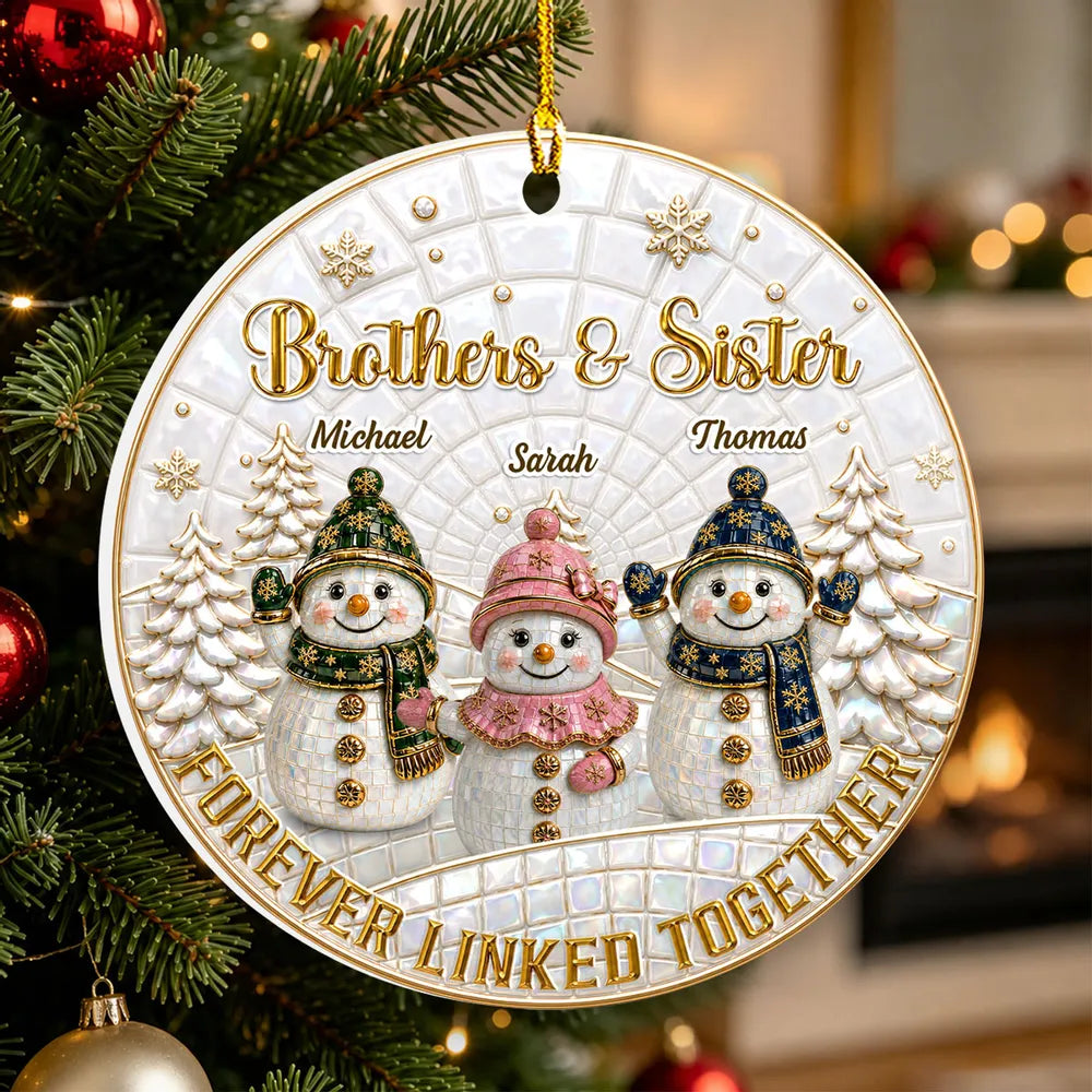 Personalized Acrylic Ornament, Snowman Siblings in Snowy Forest, Unique Christmas Gift for Family