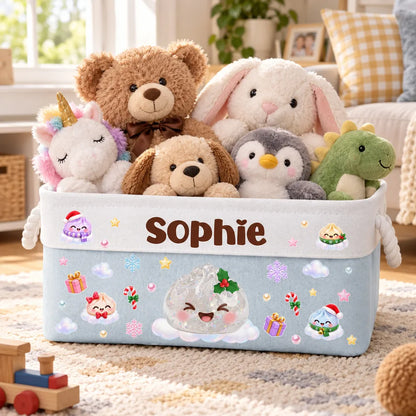 Personalized Rope Basket with Pastel Christmas Dumplings, Unique Toy Storage Gift for Kids