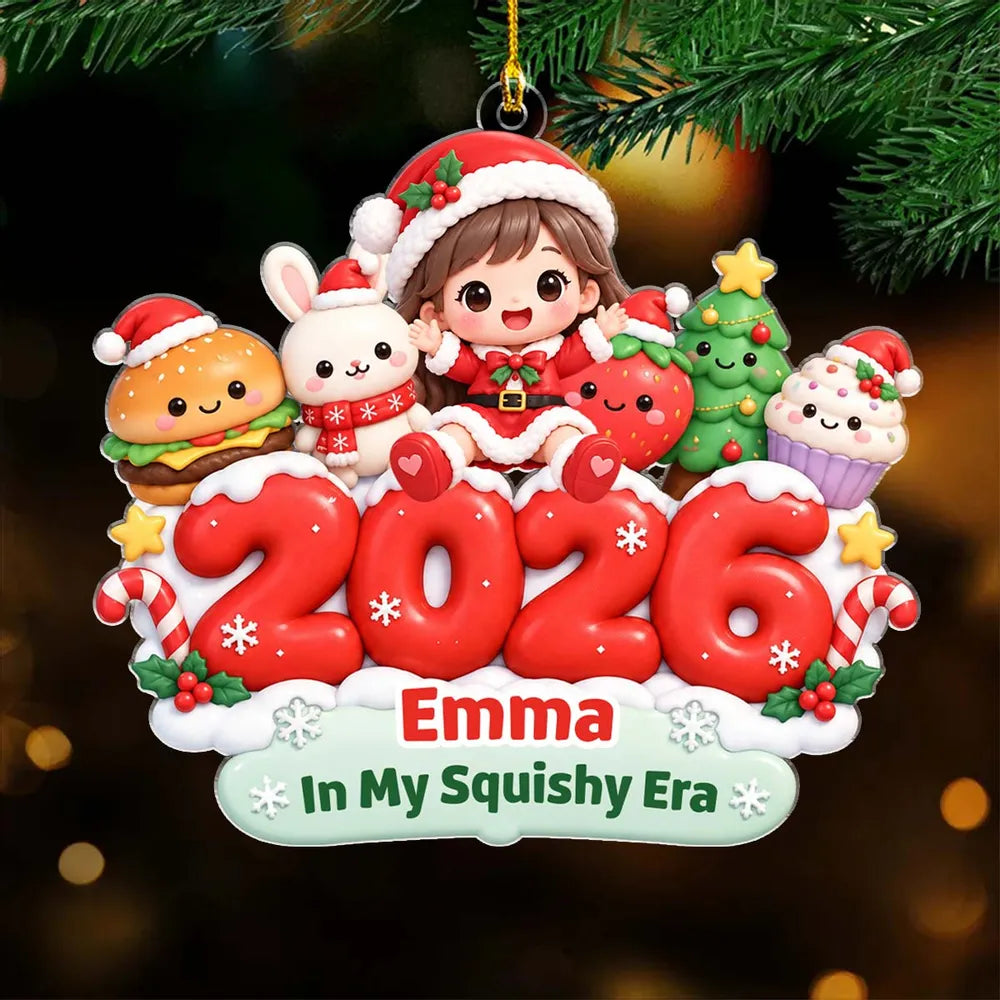 Personalized Acrylic Ornament, Cute Child Sitting with Christmas Characters, Unique Holiday Gift for Family