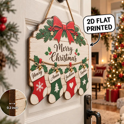 Personalized Wooden Sign with Family Stockings, Rustic Christmas Decor, Unique Gift for Grandparents