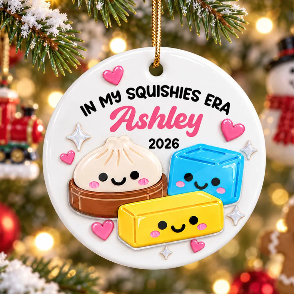 Round Ceramic Acrylic Ornament, Cute Dumpling & Squishies Christmas Tree Decor, Creative Gift for Kids & Teens