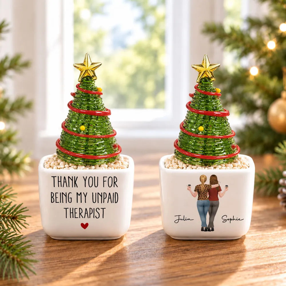 Personalized Square Glass Planter, Unpaid Therapist Quote, Unique Christmas Gift for a Close Friend