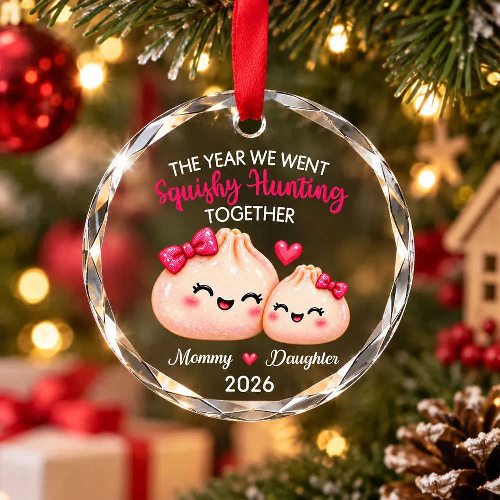 Personalized Crystal Ornament, Cute Mommy and Daughter Squishy Hunt Keepsake, Creative Family Gift