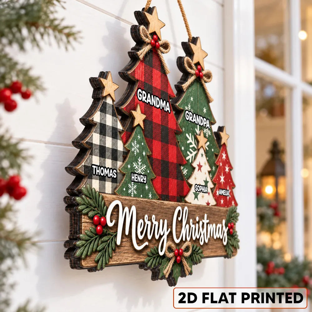 Personalized Wooden Sign, Rustic Red and Green Christmas Trees, Unique Gift for Grandma and Grandpa