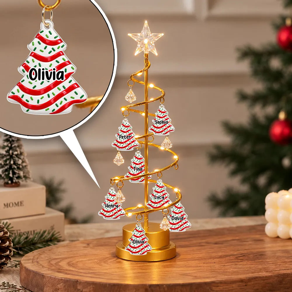 Personalized Spiral Christmas Tree Table Lamp, Warm Gold Family Display, Unique Christmas Gift for Family