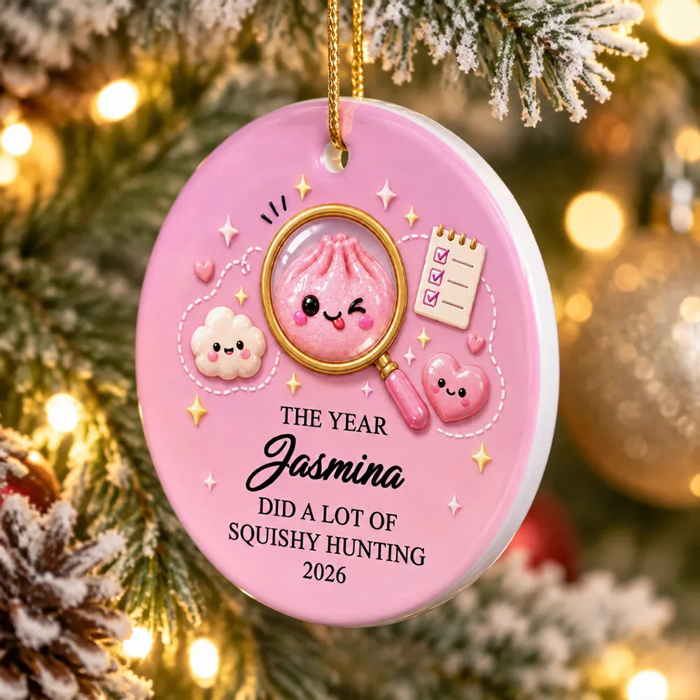 Ceramic Ornament, Personalized Squishy Hunting Keepsake for Tree Display, Creative Gift for a Kid's Favorite Phase