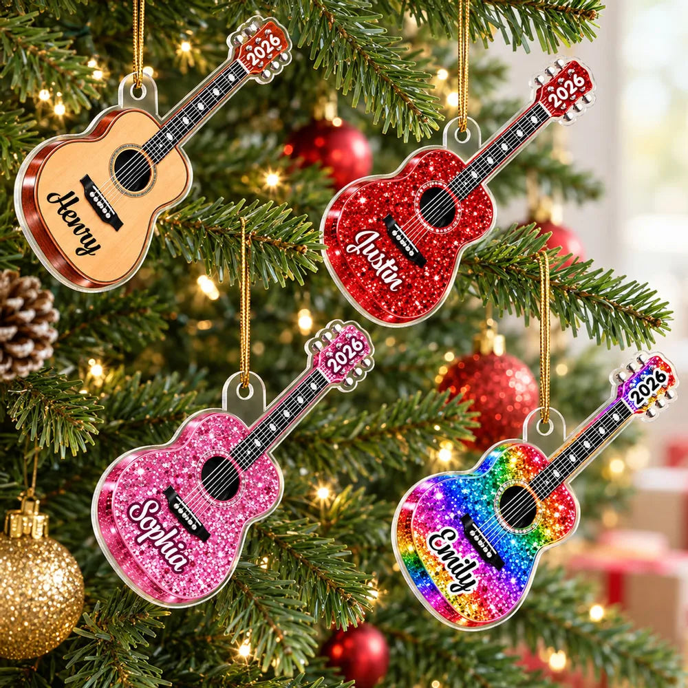 Personalized Guitar Acrylic Ornament, Colorful Tree Decor & Unique Gift for Musicians and Music Lovers