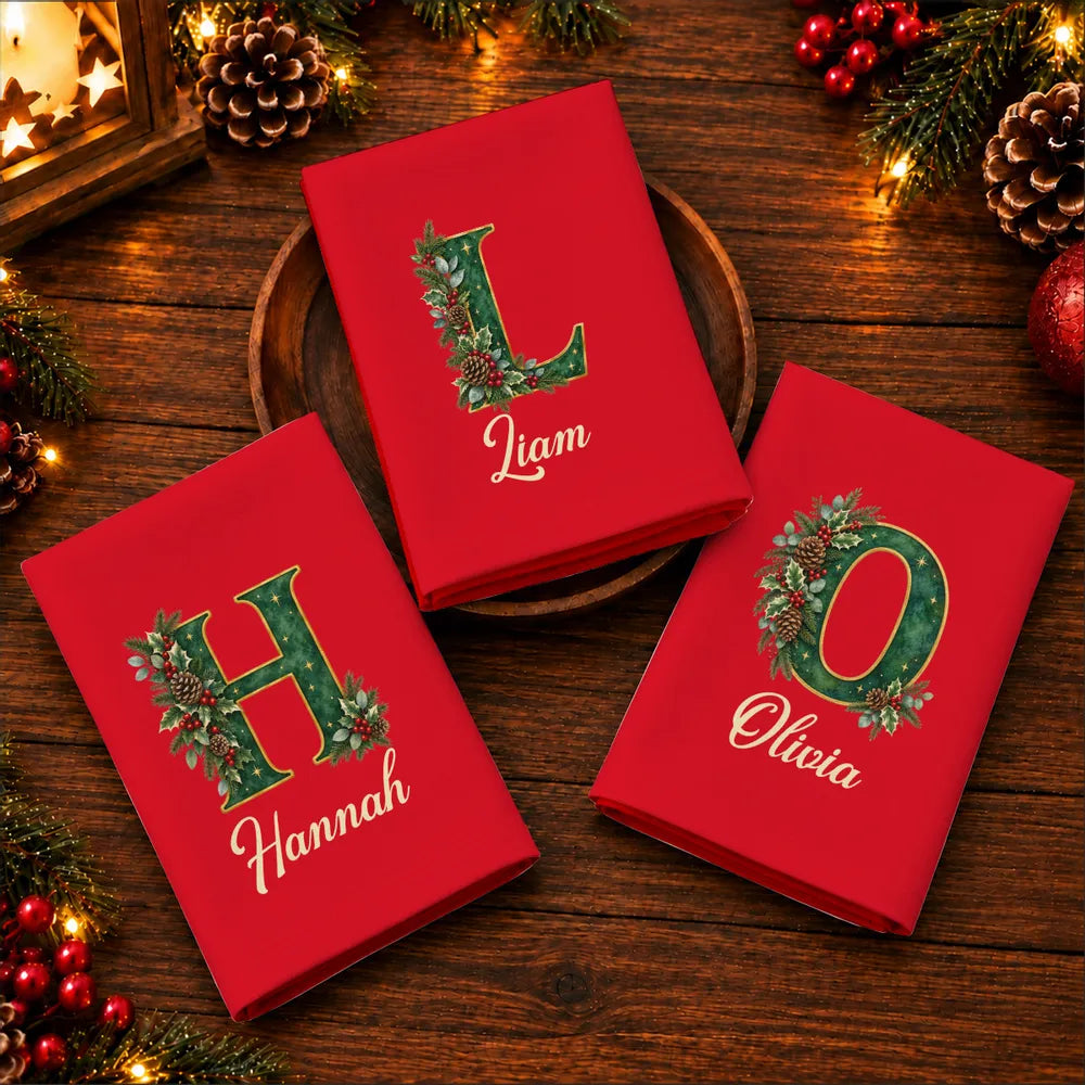Personalized Reusable Cotton Napkin, Warm Red Holiday Table Decor, Creative Gift for Family Gatherings