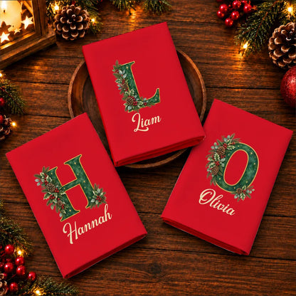 Personalized Reusable Cotton Napkin, Warm Red Holiday Table Decor, Creative Gift for Family Gatherings