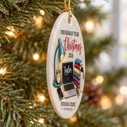 Personalized Ceramic Ornament, Freshman Year Study Desk Keepsake, Unique Christmas Gift for College Students