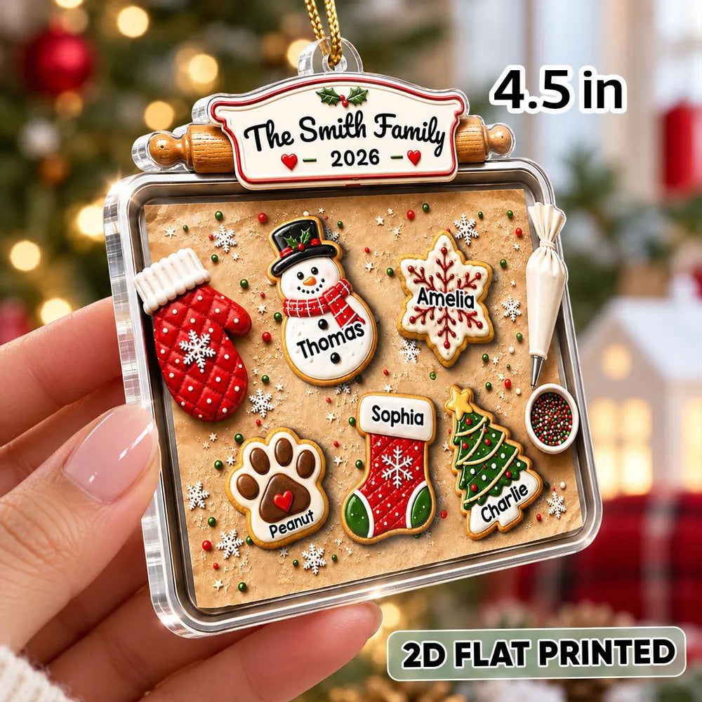 Personalized Acrylic Ornament, Gingerbread Family Baking Scene, Unique Christmas Gift for Families