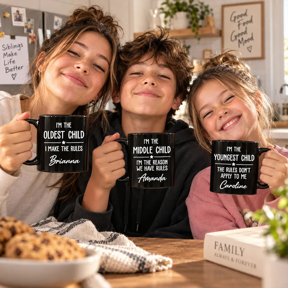 Personalized Full Color Mug with Birth Order Quotes, Siblings Holding Mugs, Unique Gift for Family Coffee Time