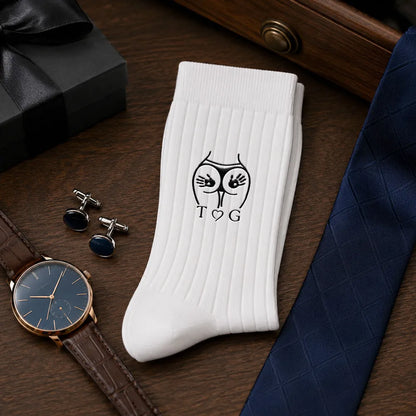 Embroidered Socks with Stitched Love Motif for Formal Attire, Personalized Creative Gift for Husband or Boyfriend