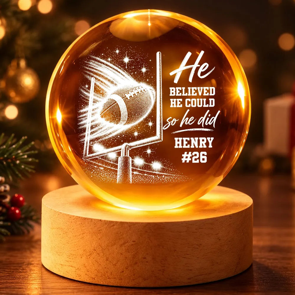 Personalized American Football Globe Lamp, Football Through Goalposts, Unique Gift for Players
