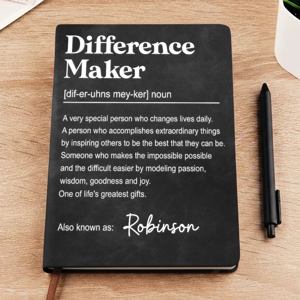 Personalized Leather Journal, Difference Maker Quote, Unique Gift for Teacher, Mentor or Coworker