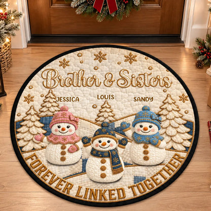 Forever Linked Together Round Quilted Mat, Personalized Sibling Decor, Creative Family Gift with Snowmen
