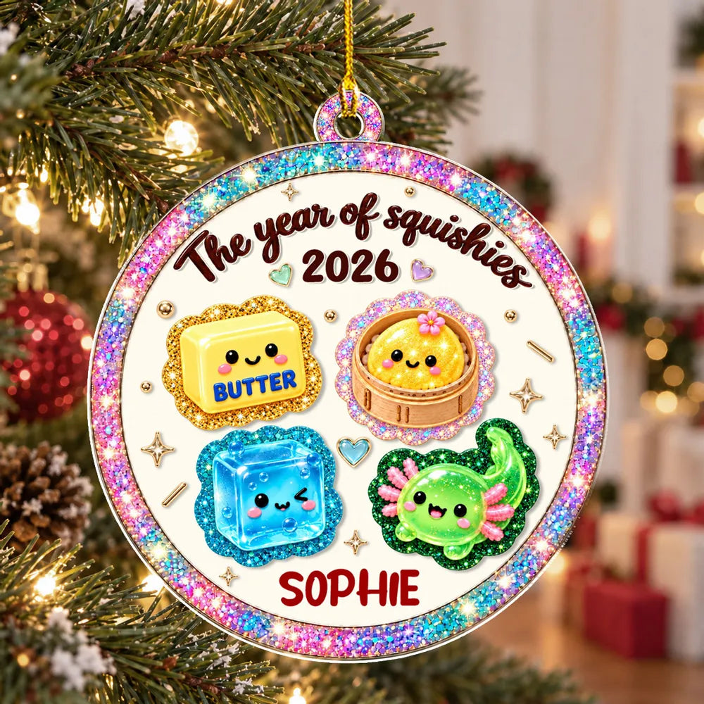 Personalized Acrylic Ornament, Cute Glitter Look Keepsake for a Lit Christmas Tree, Creative Gift for Squishy Fans