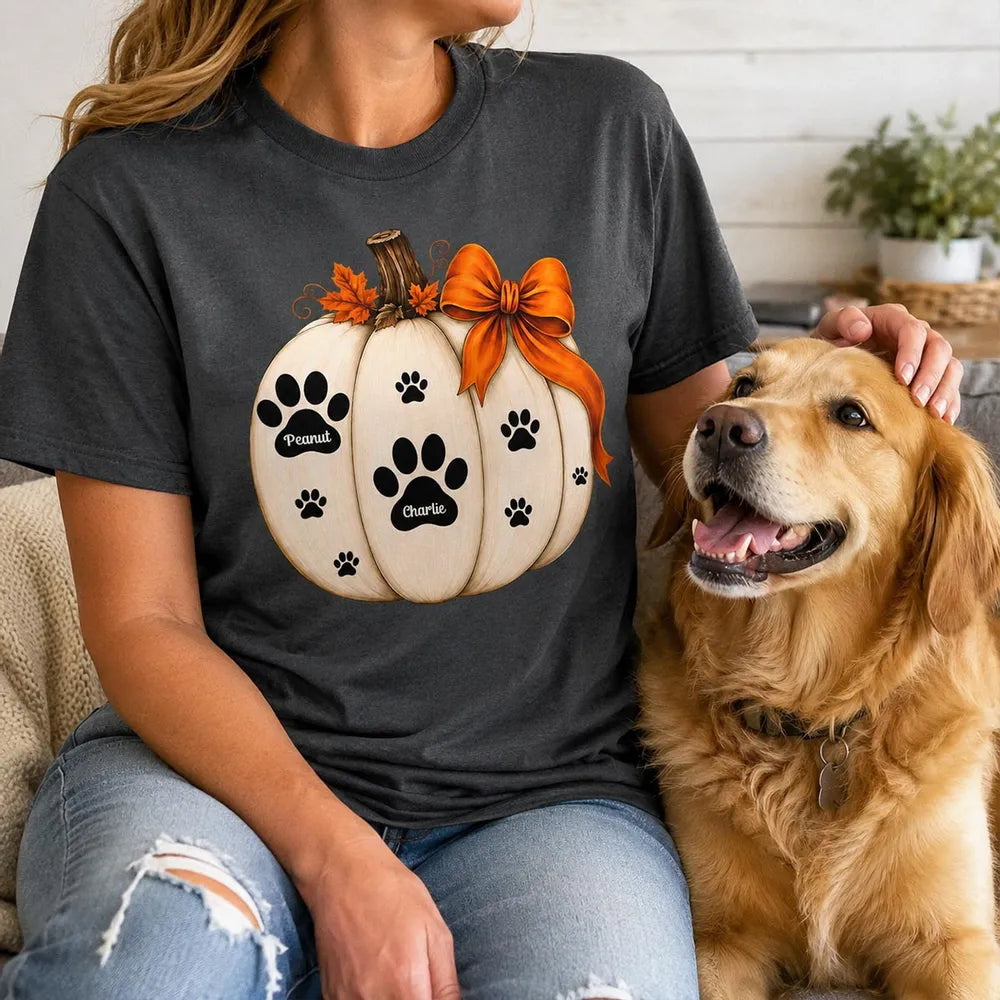 Personalized Classic Tee, Pumpkin Paw Print Keepsake, Unique Autumn Gift for Pet Owners