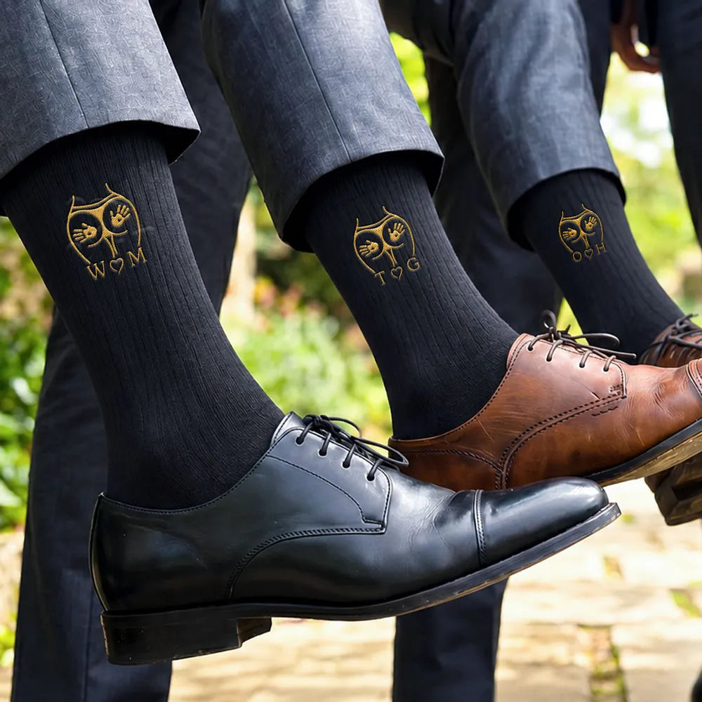 Embroidered Socks with Stitched Love Motif for Formal Attire, Personalized Creative Gift for Husband or Boyfriend