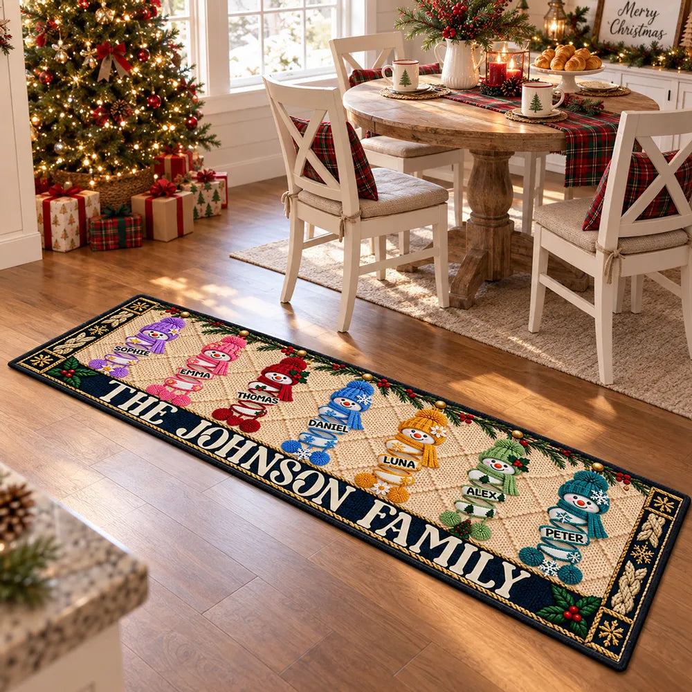 Personalized Snowman Family Standard Doormat, Colorful Christmas Entryway Decor, Unique Gift for Family