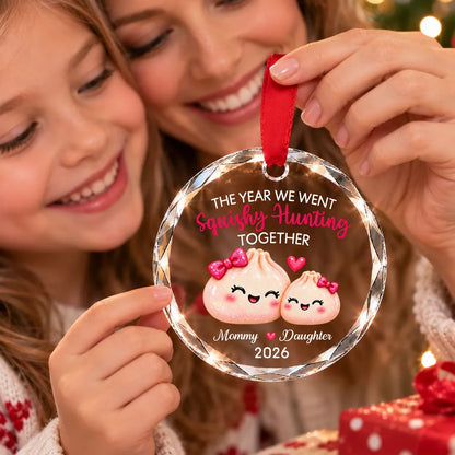 Personalized Crystal Ornament, Cute Mommy and Daughter Squishy Hunt Keepsake, Creative Family Gift