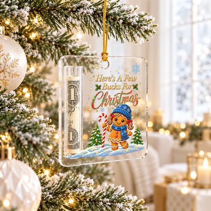 Personalized Acrylic Money Holder Ornament, Snowman or Penguin Christmas Scene, Unique Cash Gift